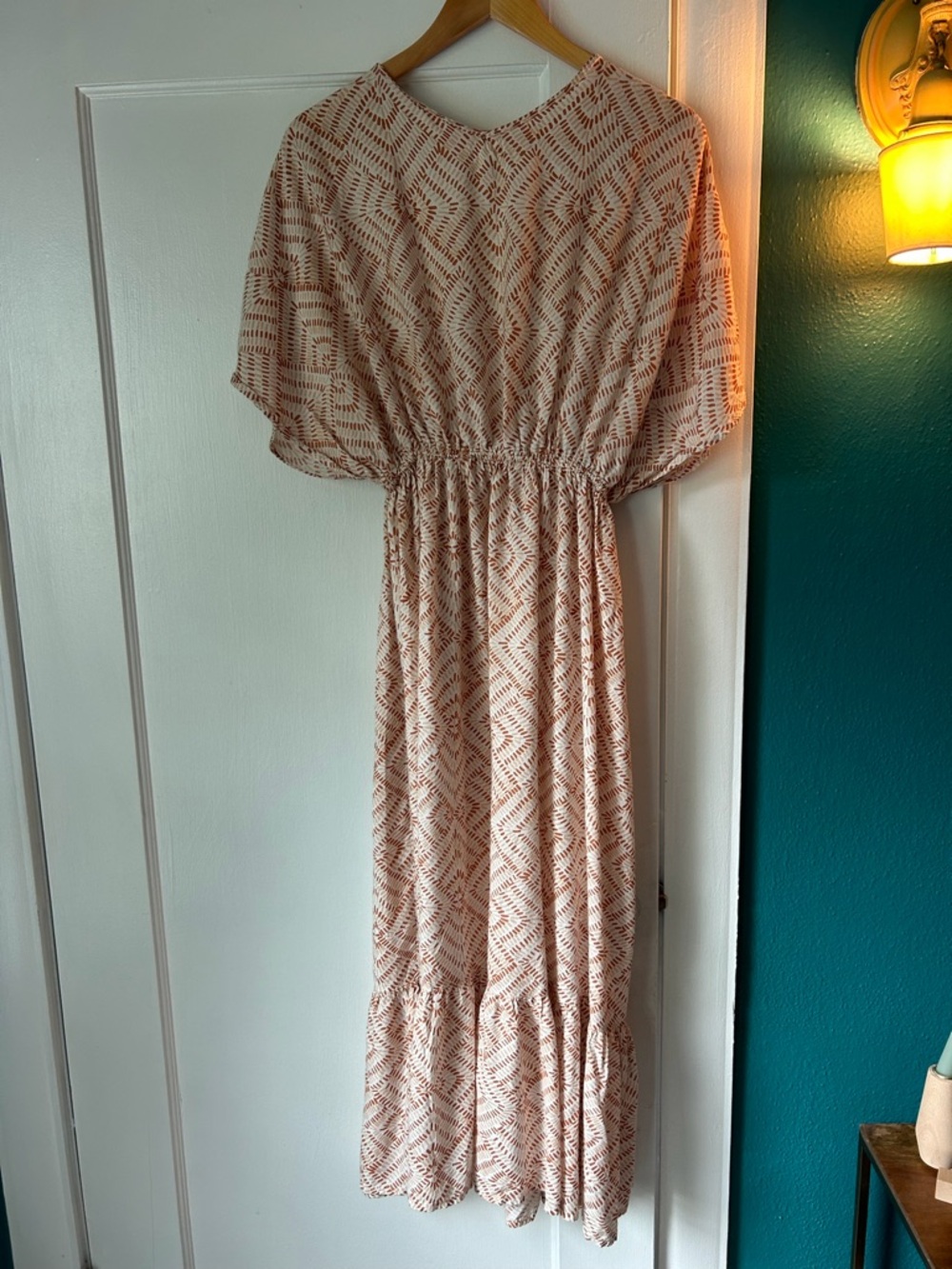 Cost Plus World Market Cream and Rust Patterned Maxi Dress - Picture 4 of 4